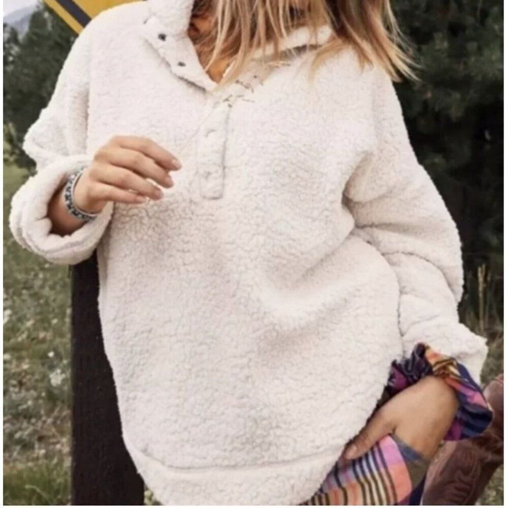 Aerie Cloud Sherpa Oversized Pullover Sweatshirt, XL, Button-Up High Collar